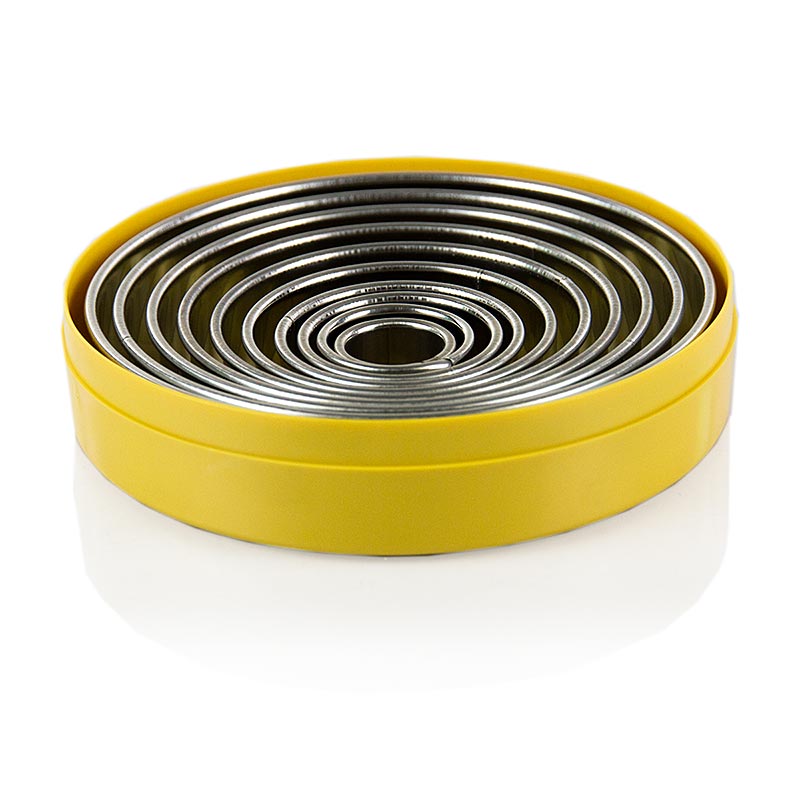 Koekjesvormenset van roestvrij staal, rond, glad, Ø 2,2 - 14 cm, 3 cm hoog - 10 stuks - kan