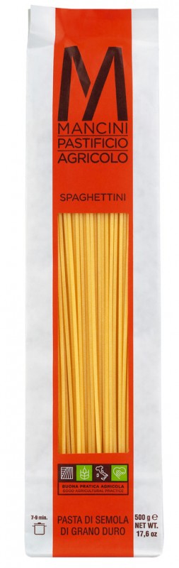 Spaghettini, Hartweizengrießnudeln, Pasta Mancini - 500 g - Packung