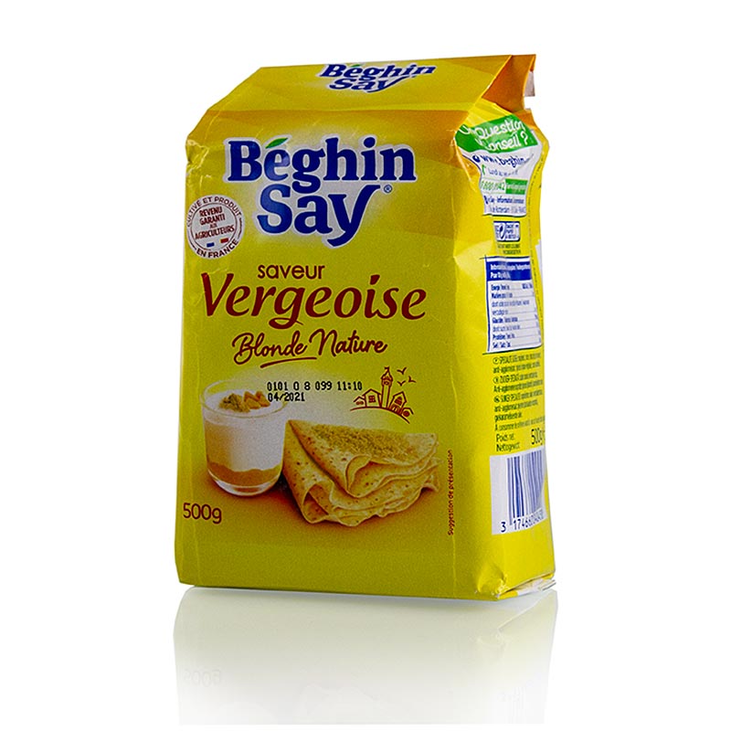 Vergeoise sugar, light, flavored with caramel, 500 g, bag