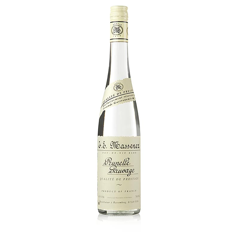 Massenez Eau-de-ViePrunelle Sauvage Prestige, Schlehe, 43% vol., Elsass - 700 ml - Flasche