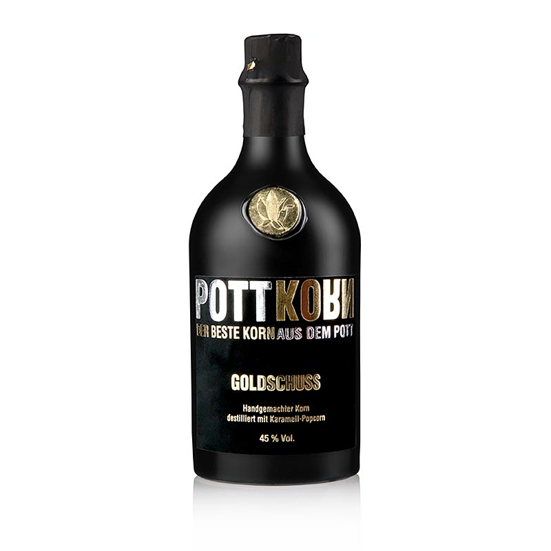Pottkorn - Goldschuss, Korn destilliert mit Karamell Popcorn, 45% vol., 500ml - 500 ml - Flasche Pottkorn - Goldschuss, Korn destilliert mit Karamell Popcorn, 45% vol., 500ml - 500 ml - Flasche