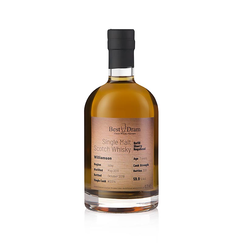 Single Malt Whiskey Williamson, 7 y., Refill Sherry Best Dram, 59.9% vol., Islay - 700 ml - bottle Single Malt Whiskey Williamson, 7 y., Refill Sherry Best Dram, 59.9% vol., Islay - 700 ml - bottle
