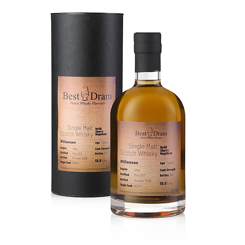 Single Malt Whiskey Williamson, 7 y., Refill Sherry Best Dram, 59.9% vol., Islay - 700 ml - bottle Single Malt Whiskey Williamson, 7 y., Refill Sherry Best Dram, 59.9% vol., Islay - 700 ml - bottle