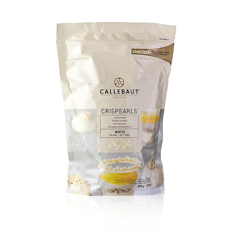 Crispearls, knusprige Perlen mit Kekskern, weiße Schokolade, 30% Kakao,Callebaut - 800 g - Beutel Crispearls, knusprige Perlen mit Kekskern, weiße Schokolade, 30% Kakao,Callebaut - 800 g - Beutel