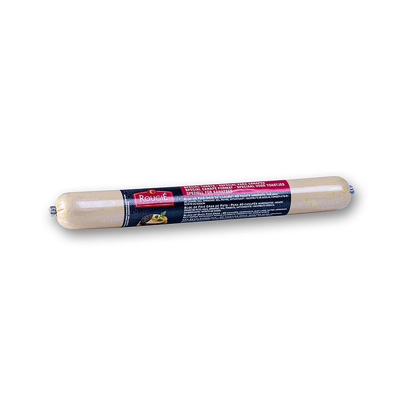 Duck foie gras block, stick-shaped ficelle, foie gras, Ø 25 mm, 23 cm, rougie - 125 g - foil Duck foie gras block, stick-shaped ficelle, foie gras, Ø 25 mm, 23 cm, rougie - 125 g - foil