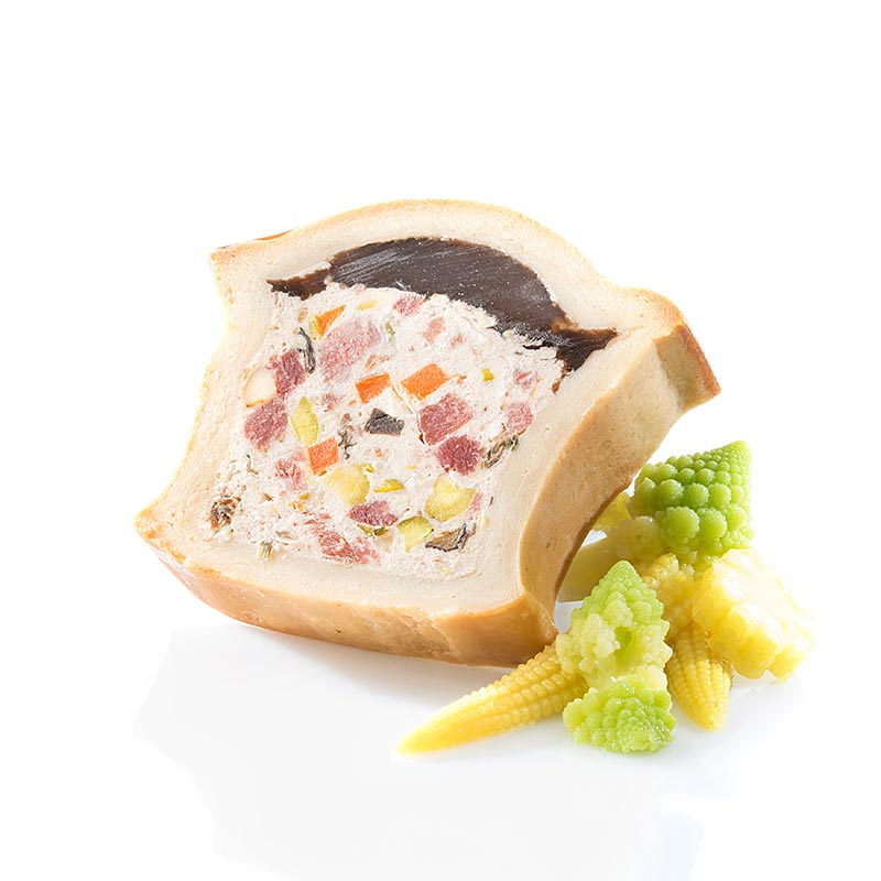 Pate von Schwein & Ochs, mit Morcheln, im Teigmantel - 500 g - Pe-schale