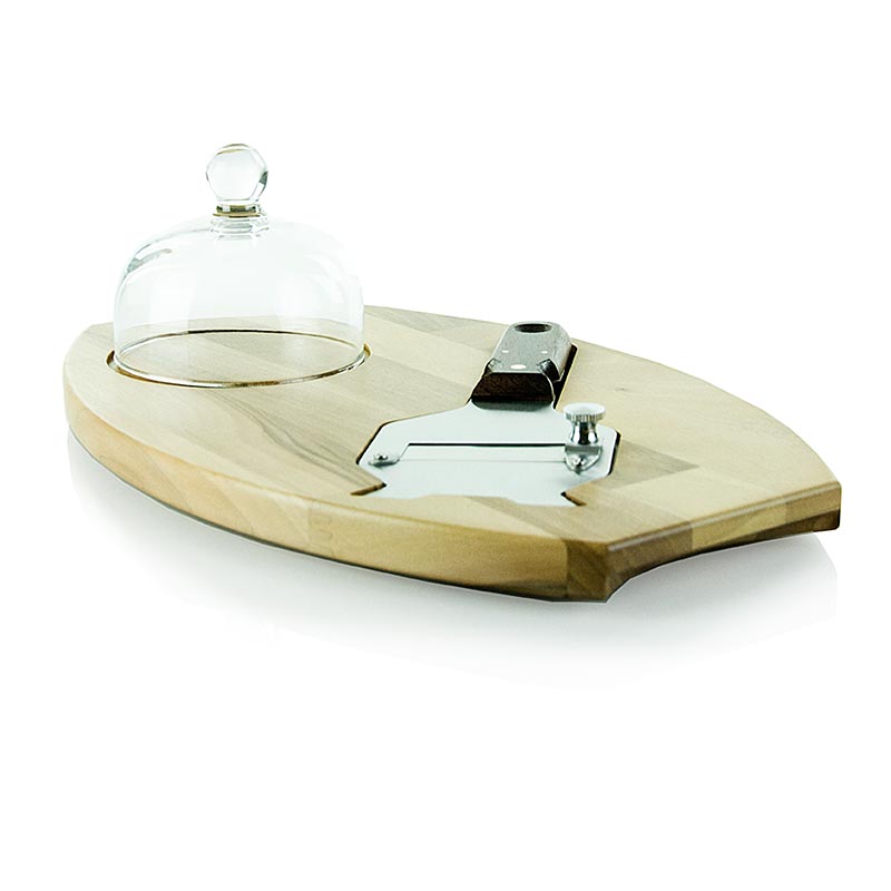 Truffle slicer Gift set, cloche, glass lid on wooden board, including truffle slicer - 3 pcs. - 