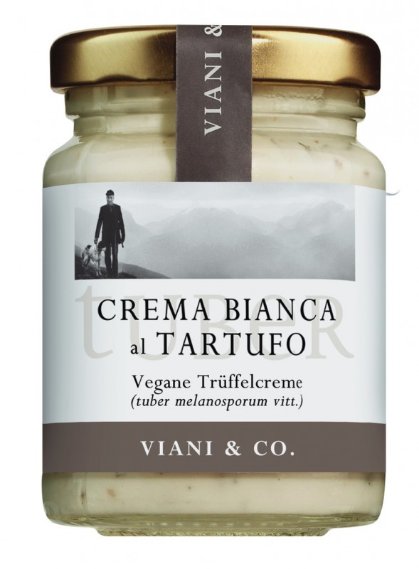 Crema bianca al tartufo nero, vegana, fløde med sorte trøfler, vegansk - 85 g - glas