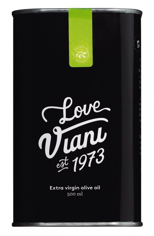 Olio Viani Gentle Love, zwart blik, Arbequina extra vergine olijfolie, zwart blik, Viani - 500 ml - Kan