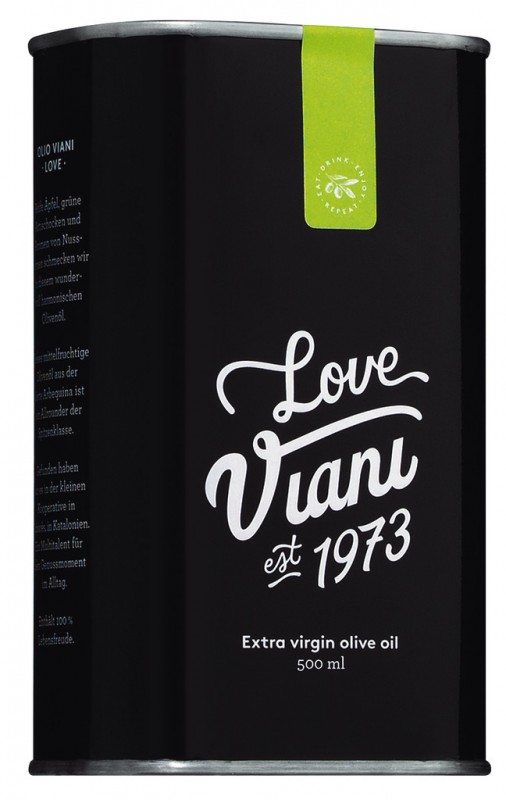 Olio Viani Gentle Love, boîte noire, huile d`olive extra vierge Arbequina, boîte noire, Viani - 500 ml - Peut