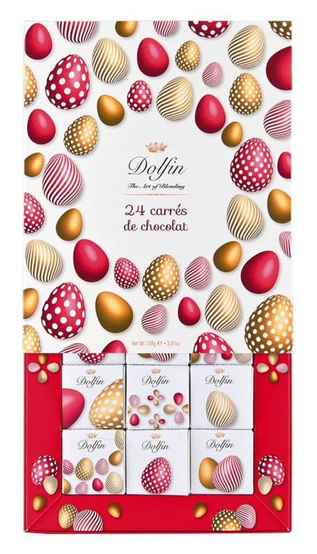 24 Carre Paques Pink, 24 Napolitains, sortiert, Dolfin - 108 g - Packung 24 Carre Paques Pink, 24 Napolitains, sortiert, Dolfin - 108 g - Packung
