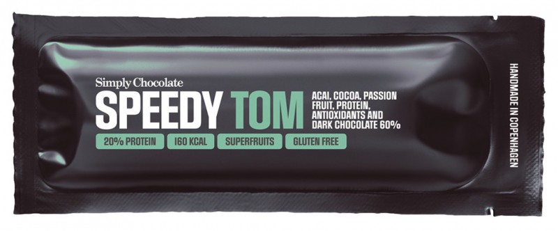Speedy Tom, Proteinriegel Zartbitterschokolade + Superfruits, Simply Chocolate - 40 g - Stück Speedy Tom, Proteinriegel Zartbitterschokolade + Superfruits, Simply Chocolate - 40 g - Stück
