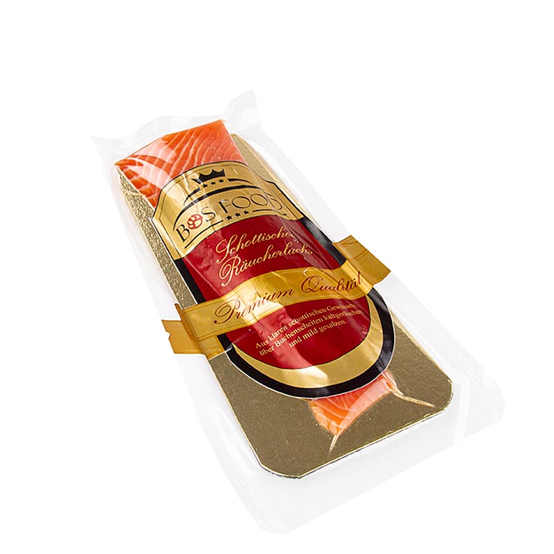 Skotsk roeget laks, halv filet, lang og smal, uskarne - ca. 250 g - vakuum Skotsk roeget laks, halv filet, lang og smal, uskarne - ca. 250 g - vakuum