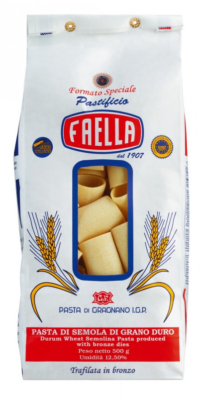 Paccheri IGP, pasta lavet af durum hvede semulje, faella - 500 g - pakke