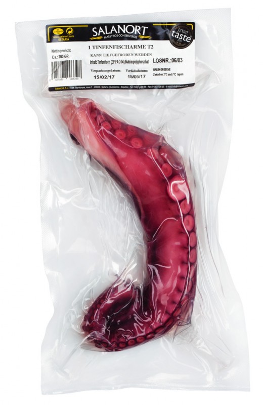 Octopus 1 leg cooked, vacuum packed, Cooked Octopus Leg, Vacuum Pack, Salan Place - approx. 225 g - pack