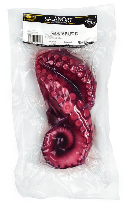 Octopus 2 poten gekookt, vacuüm verpakt, gekookte octopuspoten, vacuümverpakking, Salanort - ongeveer 350 g - kg