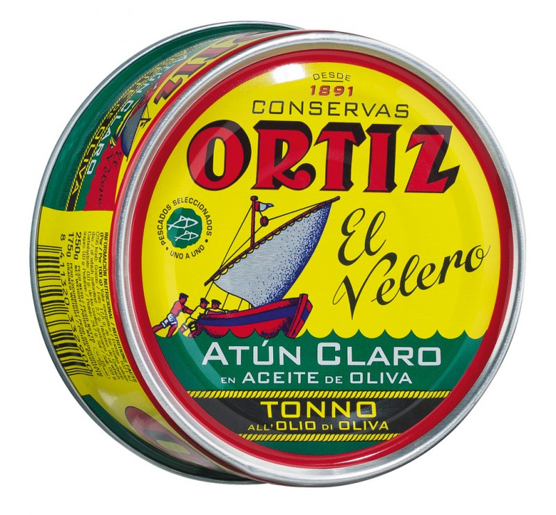 Yellow tuna in olive oil, Gelbflossen-Thunfisch in Olivenöl, Dose, Ortiz - 250 g - Dose