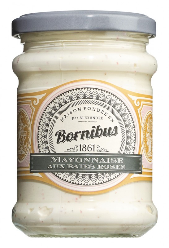 Mayonnaise au baies roses, Mayonnaise mit rosa Beeren, Bornibus - 220 g - Glas Mayonnaise au baies roses, Mayonnaise mit rosa Beeren, Bornibus - 220 g - Glas