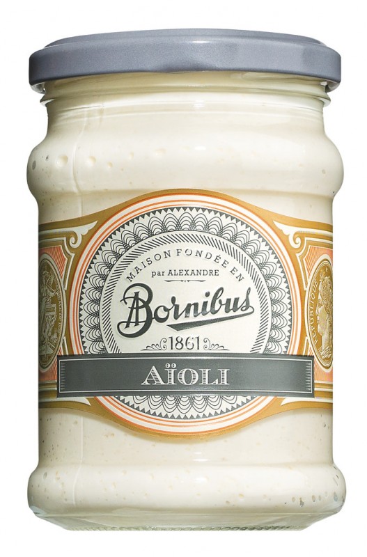 Aioli-saus, knoflookmayonaise, Bornibus - 220 g - Glas