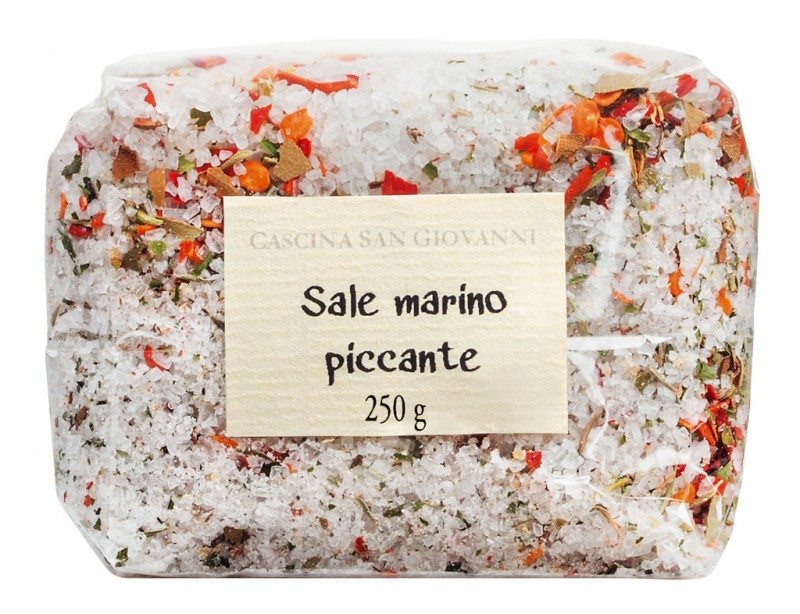 Sale marino piccante, Meersalz mit Chili, Cascina San Giovanni - 250 g - Beutel Sale marino piccante, Meersalz mit Chili, Cascina San Giovanni - 250 g - Beutel