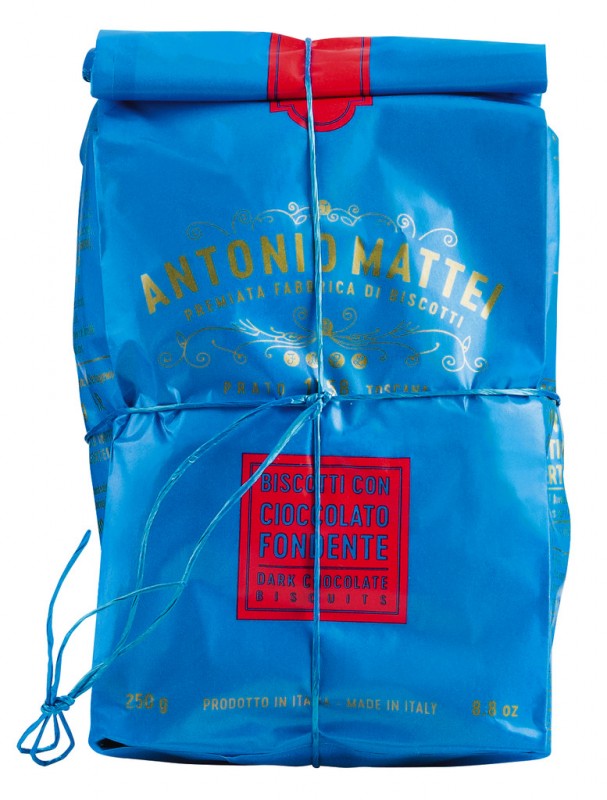 Cantuccini al cioccolato fondente, Toskanisches Gebäck mit Zartbitterschokolade, Mattei - 250 g - Packung Cantuccini al cioccolato fondente, Toskanisches Gebäck mit Zartbitterschokolade, Mattei - 250 g - Packung