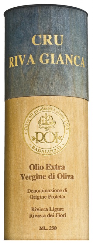 Olio extra vergine Cru Riva Gianca, Natives Olivenöl extra, Riviera dei Fiori DOP, Olio Roi - 250 ml - Flasche Olio extra vergine Cru Riva Gianca, Natives Olivenöl extra, Riviera dei Fiori DOP, Olio Roi - 250 ml - Flasche