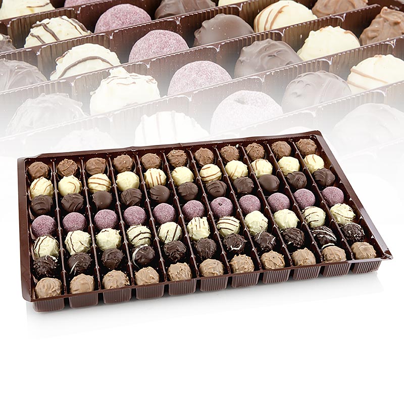 Truffelchocolade - mix, 7 soorten, drie meesters - 1 kg, ongeveer 77 st - karton