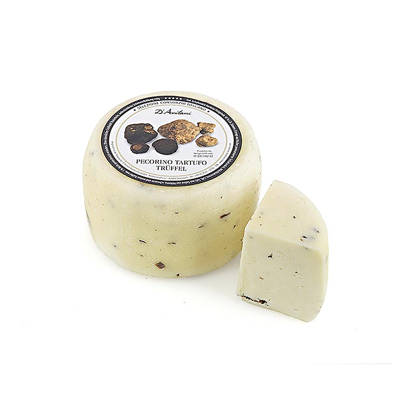 Pecorino tartuffo, sheep`s cheese with truffle, matured for at least 3 weeks - about 700 g - loose Pecorino tartuffo, sheep`s cheese with truffle, matured for at least 3 weeks - about 700 g - loose