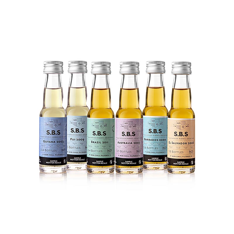 Rhum SBS - Coffret Decouverte, Rhums Rares Brut de Fut - 120 ml, 6 x 20 ml - Bouteilles