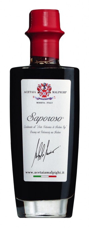 Saporoso Condimento all`aceto balsam. Di Modena IGP, balsamico-azijndressing, geschenkdoos, Malpighi - 200 ml - fles