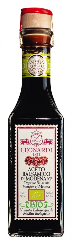 Aceto balsamico di Modena IGP, organisk, balsamico eddike, mindst 6 år gammel, økologisk, Leonardi - 250 ml - flaske