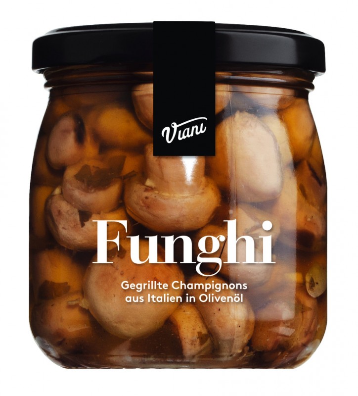 FUNGHI - Grillede svampe i olivenolie, grillede champignon i olie, Viani - 180 g - Glas