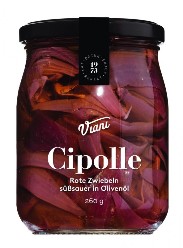 CIPOLLE - Rote Zwiebeln süßsauer in Öl, Rote Zwiebelspalten süßsauer in Öl, Viani - 260 g - Glas CIPOLLE - Rote Zwiebeln süßsauer in Öl, Rote Zwiebelspalten süßsauer in Öl, Viani - 260 g - Glas