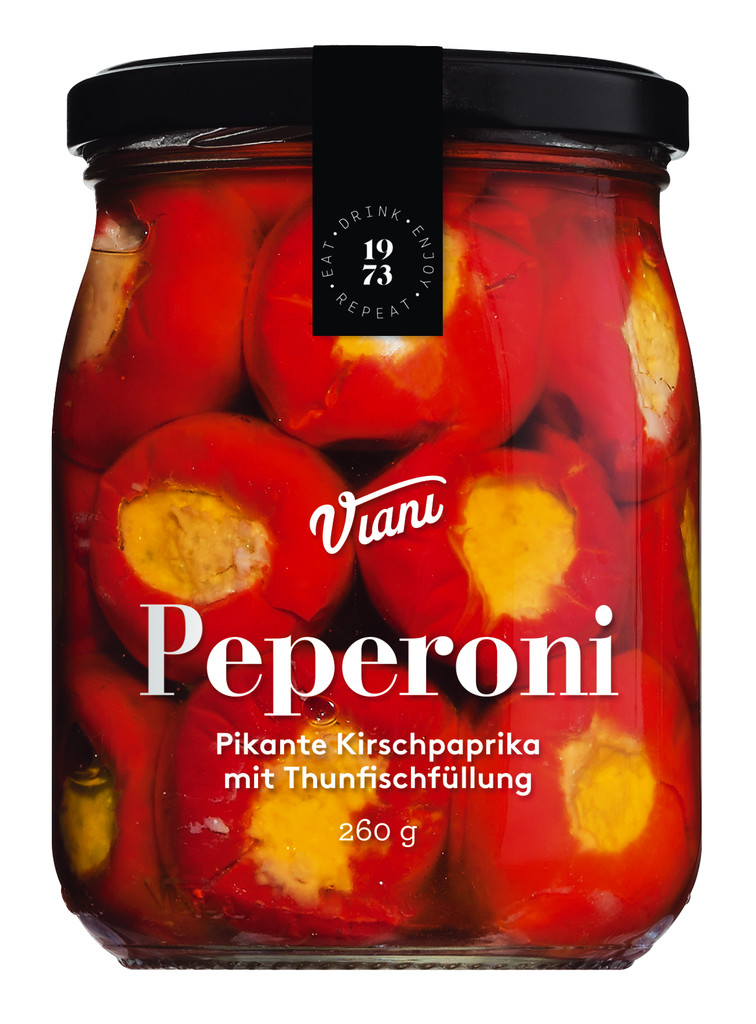 PEPERONI - Poivrons cerises farcis au thon, Poivrons cerises farcis au thon, Viani - 260g - Verre