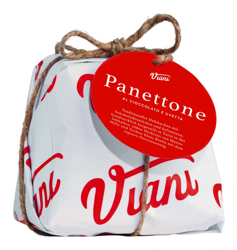 Panettone al cioccolato e uvetta 300, gâteau à la levure avec raisins secs et morceaux de chocolat, Viani - 300 grammes - pièce