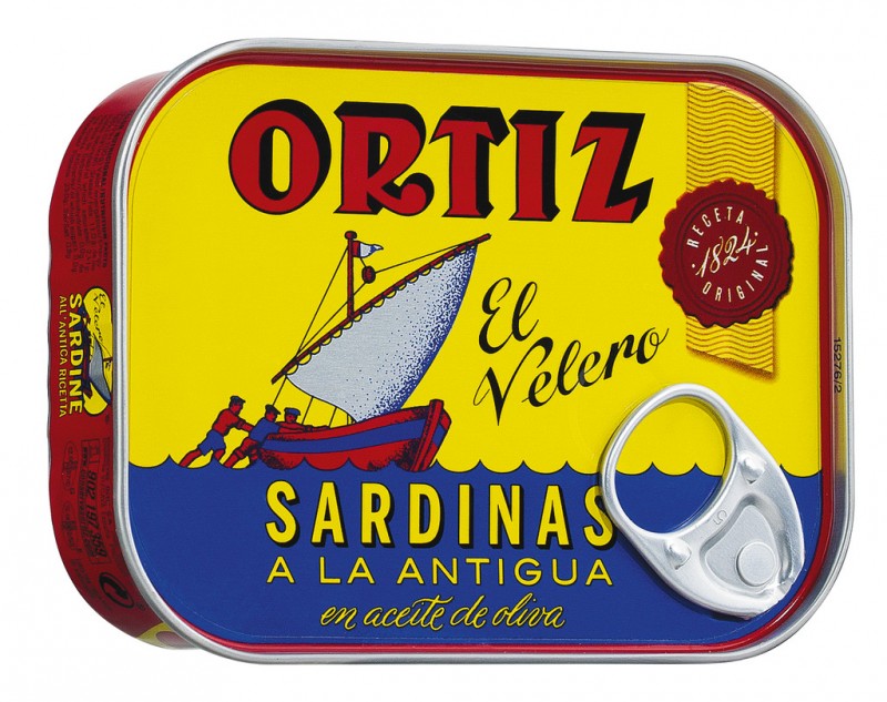 Sardines in olijfolie, sardines in olijfolie, blikje, Ortiz - 140 g - Kan