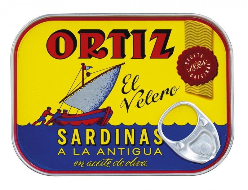 Sardines in olijfolie, sardines in olijfolie, blikje, Ortiz - 140 g - Kan