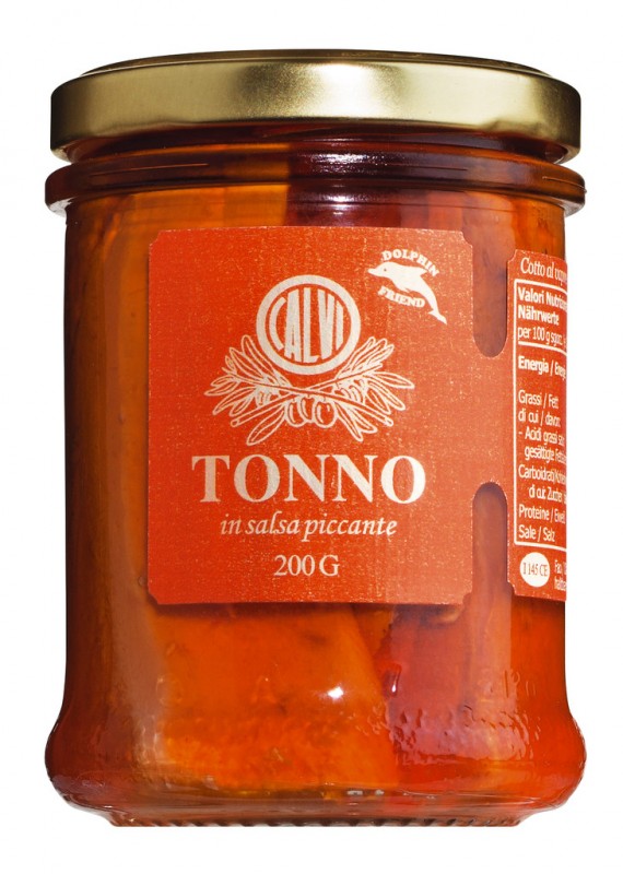 Tonno all`olio d`oliva piccante, Thunfisch in Olivenöl, pikant, Calvi - 200 g - Glas