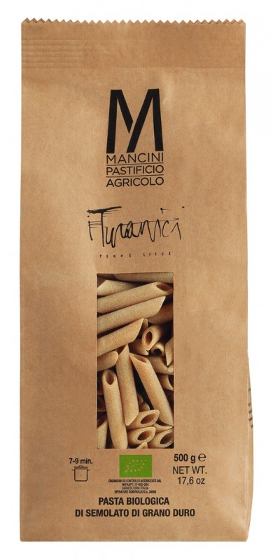 Penne Lisce Turanici, pâtes de semoule de blé dur bio, bio, pâtes Mancini - 500 grammes - pack