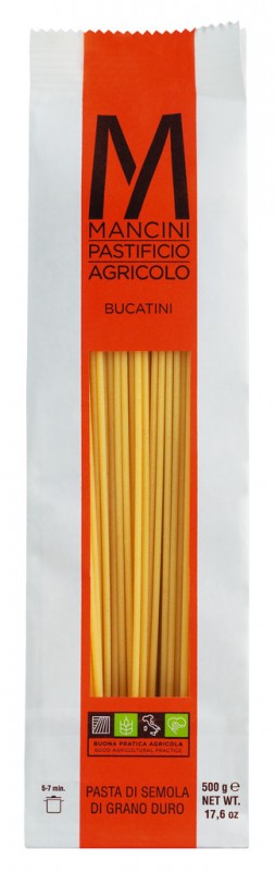 Bucatini, Hartweizengrießnudeln, Pasta Mancini - 500 g - Packung
