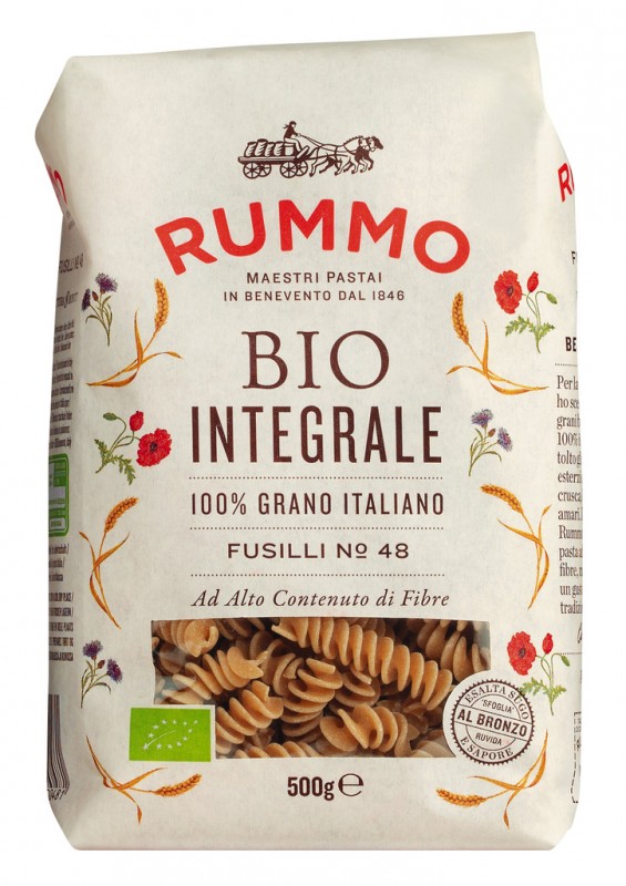 Fusilli integrali, Le Biologiche, Vollkornnudeln, Bio, Rummo - 500 g - Karton