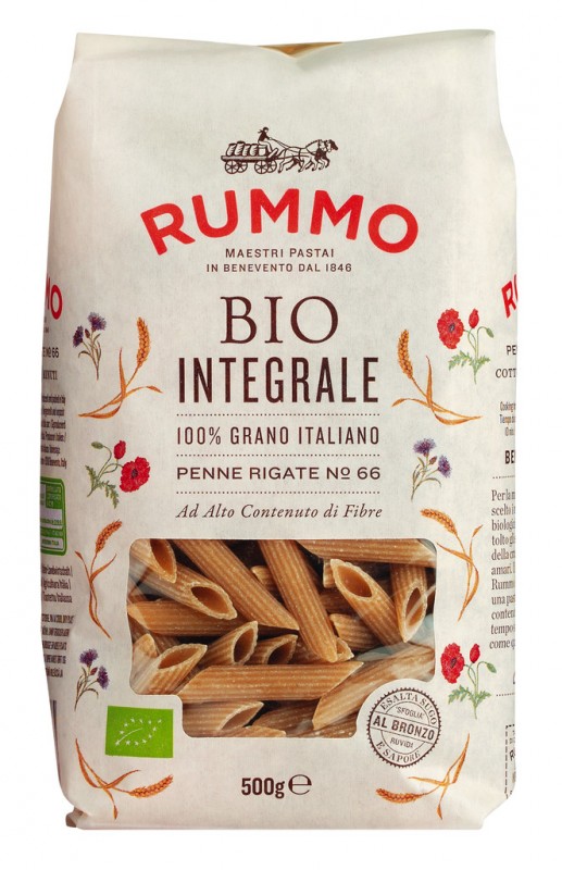 Penne rigate integrali, Le Biologiche, Vollkornnudeln, Bio, Rummo - 500 g - Karton