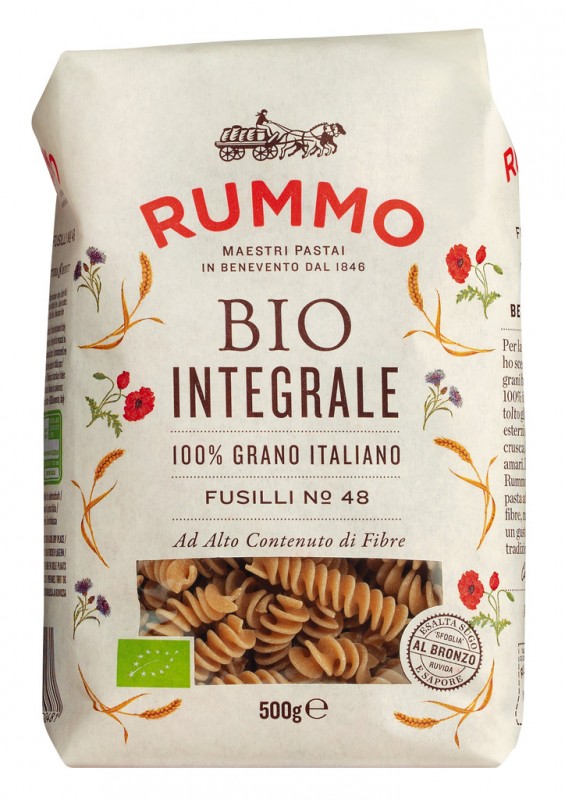 Fusilli integrali, Le Biologiche, whole grain pasta, organic, rummo - 500g - carton