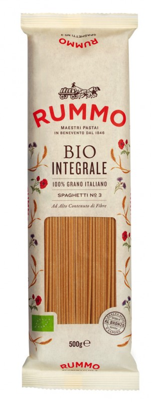 Spaghetti integrali, Le Biologiche, pâtes de grains entiers, bio, rummo - 500g - carton