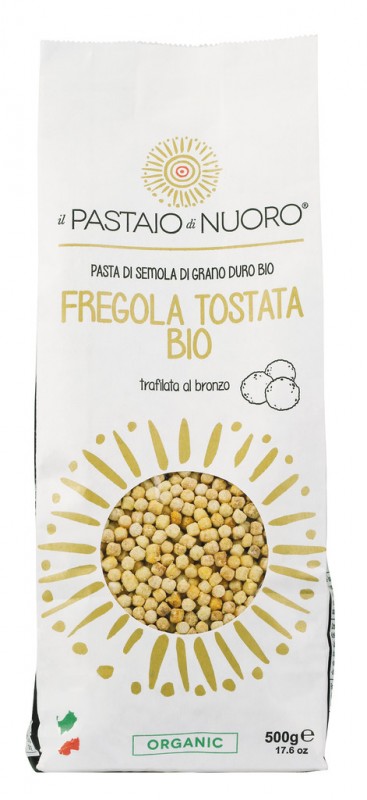 Fregola Tostata økologisk, hård hvede semulje pasta, artin pasta - 500 g - taske