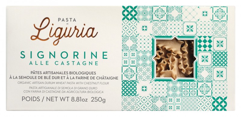 Signorine alle castagne, organic, pasta made from durum wheat semolina with chestnut, organic, pasta di Liguria - 250 g - pack