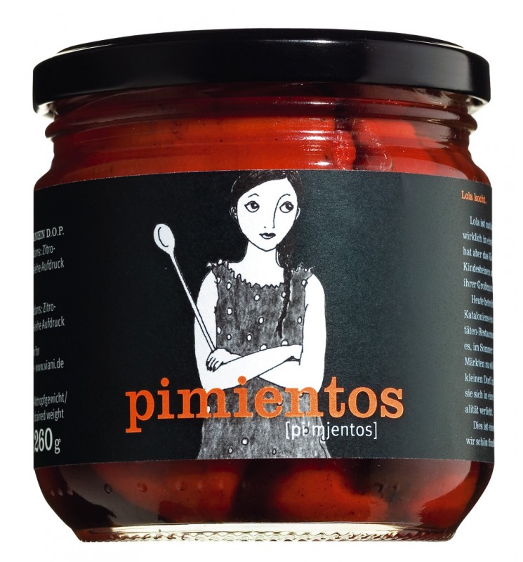 Pimientos del Piquillo DOP, Rote Paprikaschoten, ganz und gegrillt, DOP, La Cocina de Lola - 290 g - Glas