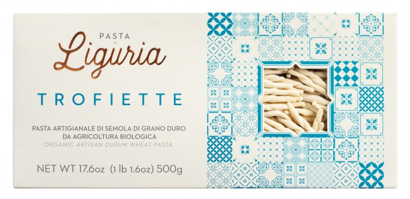 Trofiette, bio, pâtes à base de semoule de blé dur, bio, pasta di Liguria - 500 grammes - pack