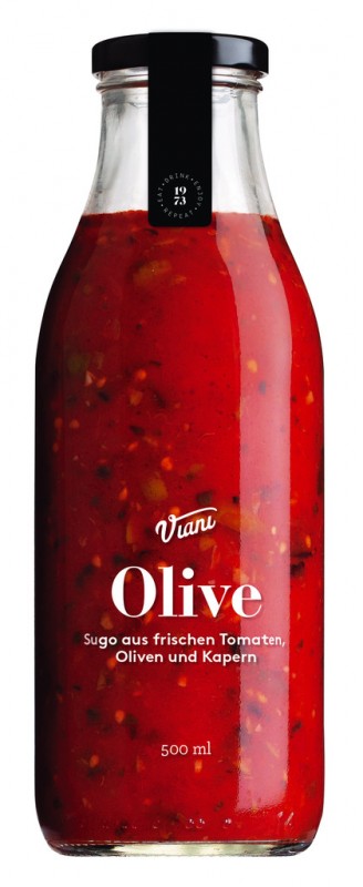 OLIVE- Sugo alla Puttanesca, Tomatensauce mit Kapern und Oliven, Viani - 500 ml - Flasche