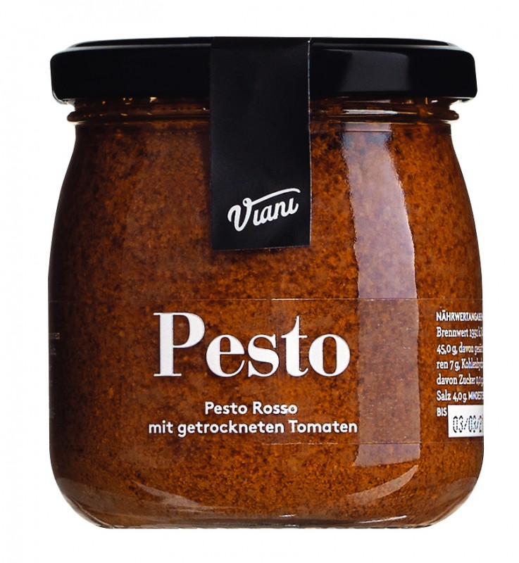 PESTO ROSSO - med tørrede tomater, pesto rosso med tørrede tomater, Viani - 180 g - Glas